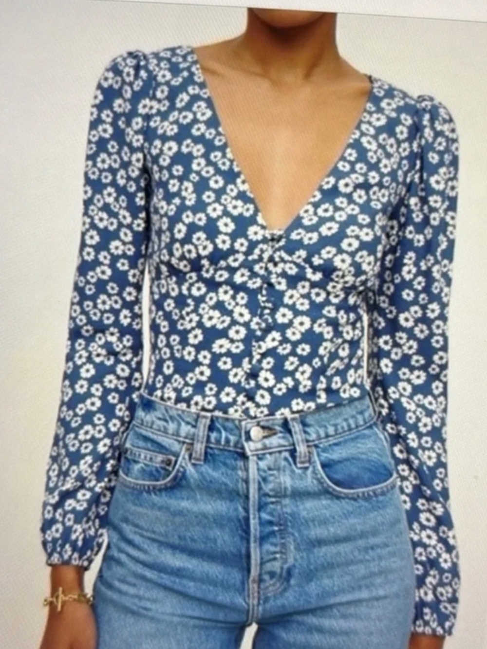 Reformation Blue Floral Blouse